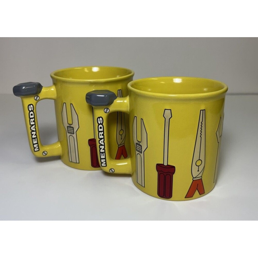 MENARDS Coffee Mug Cup Yellow 3D Tools-Brand New Set Of 2